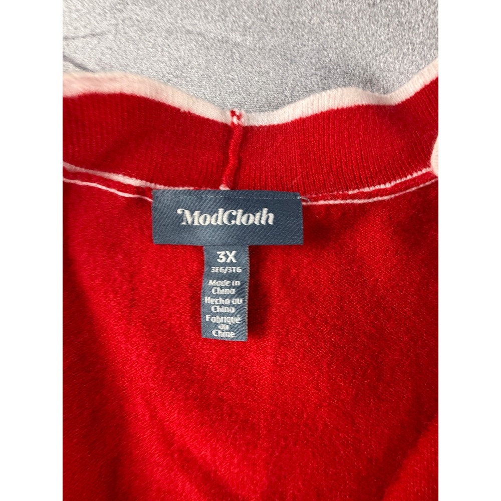 ModCloth Red White Trim Tie Neck Short Sleeve Knit Top Plus Size 3X MRS0552 - Picture 5 of 9